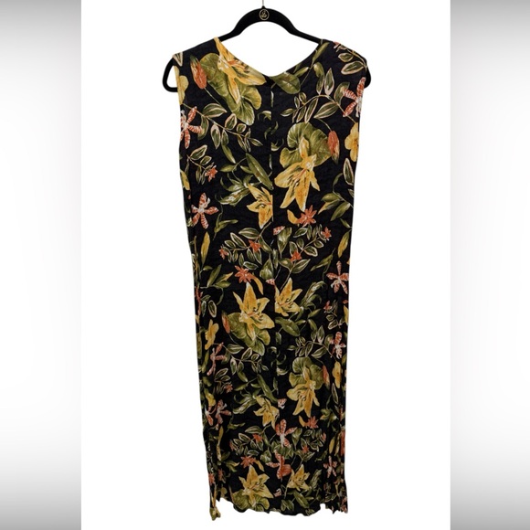 Clio VTG Floral Black,Yellow,Orange,Green Sleeveless Long Dress Sz(XL) - Picture 3 of 6